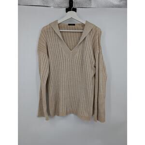 J Crew Relaxed Cotton-Linen Blend Collared Sweater #BH457 Women's L Tan Cozy **